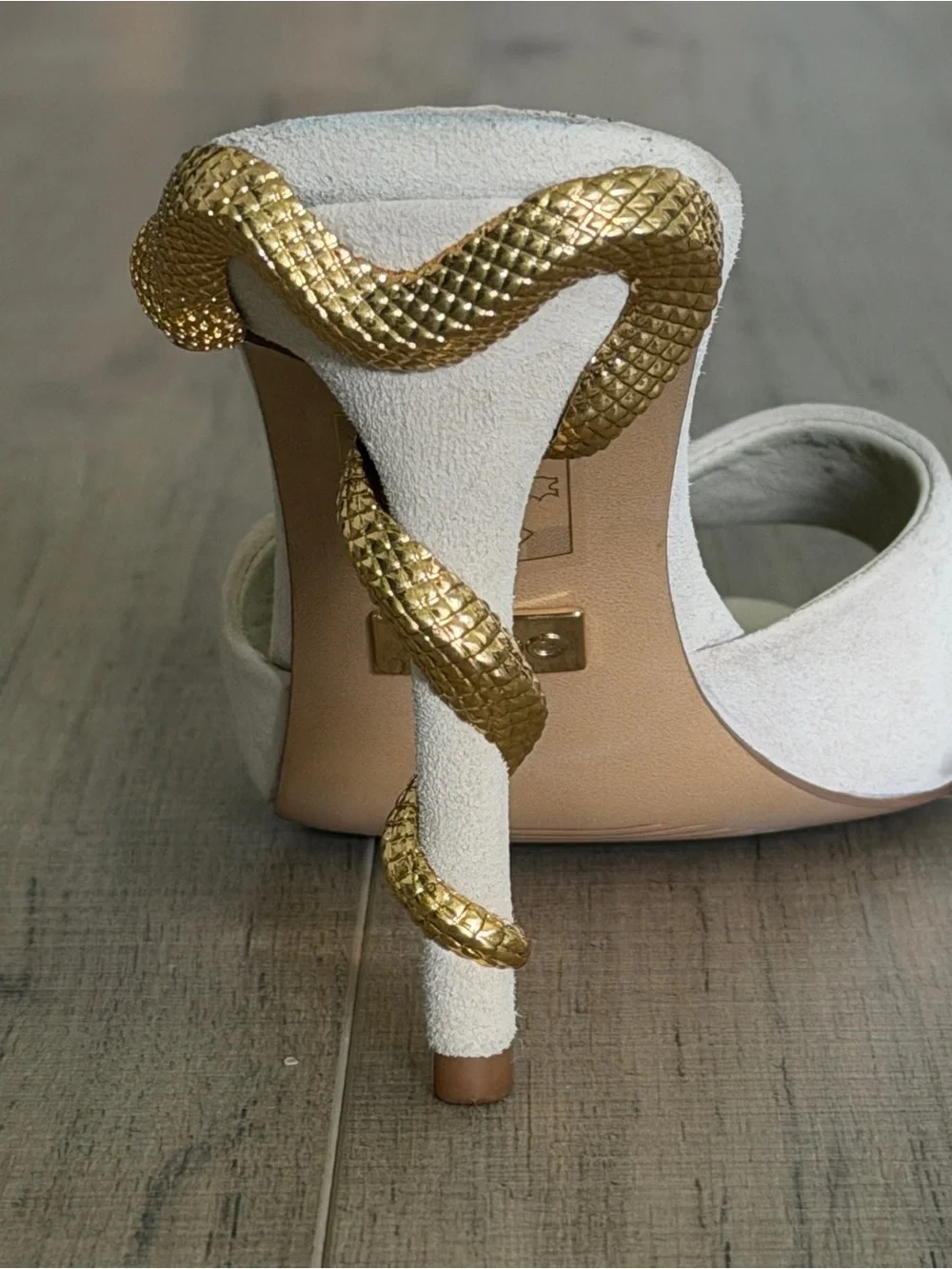 ALDO Cream Slide Mule with Gold Snake-Detail Stiletto